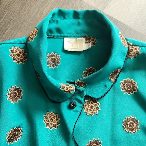 Vintage Tan Jay 2 Piece Midi Dress Set Teal Green With Floral Print Women's 8 - Picture 6 of 16